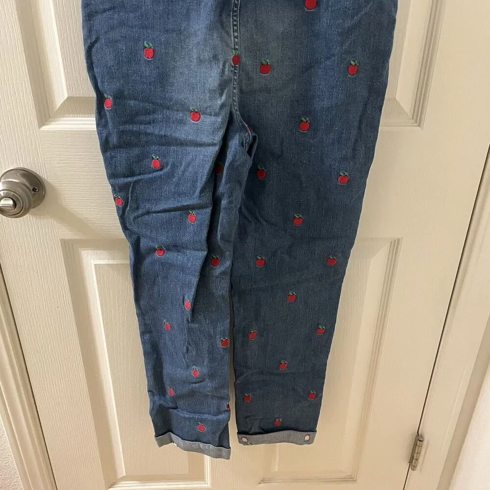 Gymboree Embroidered Candy Apple Print Denim Overalls Girls Size 10
